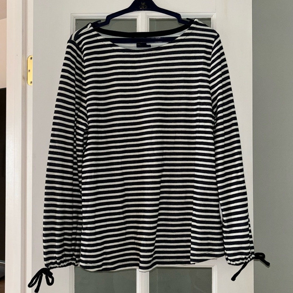 Talbots Nautical Jersey Pullover scoop neck  Sz LP Blue & White stripes